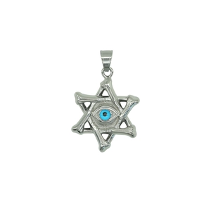 Hip hop stainless steel hexagram pendant with blue evil eye and bone style design