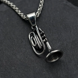 Collier Pendentif Instrument de Musique Trompette en Acier Inoxydable Poli Vintage Note de Musique pour Hommes Femmes Bijoux