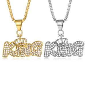 Collana con Pendente a Corona a Lettera King in Acciaio Inossidabile Hip Hop per Uomo Orecchini Strass Oro Argento Placcato Gioielli