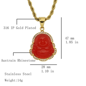 Détail du pendentif Bouddha plaqué or avec dimensions et bordure en strass