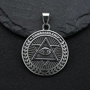 Guardian stainless steel necklace featuring the eye of providence on a round coin pendant