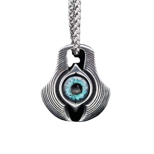 Punk-Halskette aus Titanstahl mit blauem Teufelsauge-Anhänger in gealtertem Silber-Finish