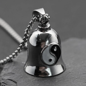 Retro Punk Tai Chi Yin Yang Lucky Bell Pendant Necklace For Men Women Titanium Steel Polished Biker Motorcycle Jewelry