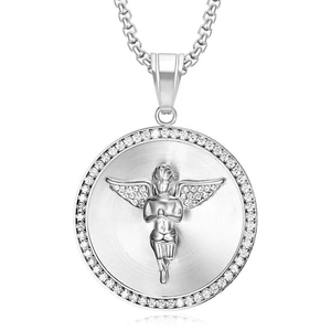 Collier avec pendentif ange chérubin en argent hip hop et zircons cubiques en acier titane
