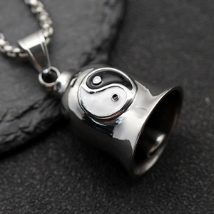Retro stainless steel biker lucky bell pendant necklace with Tai Chi Yin Yang pattern