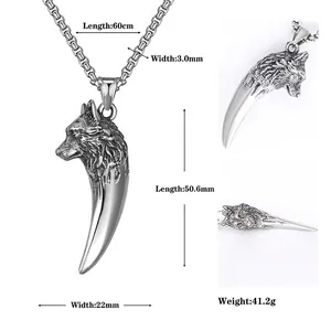 Retro stainless steel wolf head pendant necklace with 60cm long durable box chain
