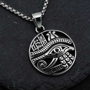 Vintage Punk Egyptian Eye of Horus Pendant Necklace For Men Women Stainless Steel Mythology Hieroglyphic Medallion Jewelry