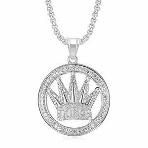 Silberne Iced Out Krone König Medaillon Anhänger Halskette mit runder Boxkette für Herren