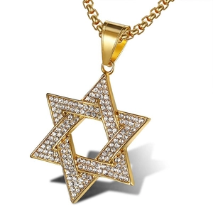 Collana con Pendente Stella di David Hip Hop in Acciaio Inossidabile con Strass Pavé Oro Argento Esagramma Vuoto Gioielli Religiosi Ebrei per Uomo Donna