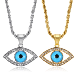 Hip Hop Stainless Steel Iced Out Evil Eye Pendant Necklace For Men Women Gold Silver Plated Turkish Blue Eye Jewelry Gift