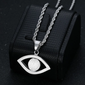 Hiphop silver-tone devil's eye pendant necklace with stainless steel rope chain