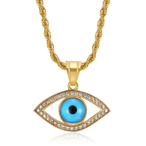 Hiphop gold plated stainless steel necklace with iced out Turkish evil eye pendant