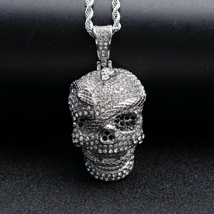 Hip hop stainless steel skull pendant necklace with crystal pave snake details