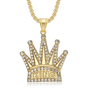 Edelstahl King Krone Anhänger Halskette Iced Out Strass Hip Hop Schmuck Für Herren Damen Gold Silber Überzogen Halsketten