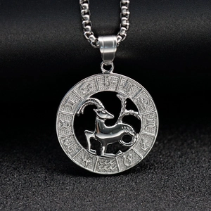 Dettaglio macro del ciondolo Capricorno in argento con simboli zodiacali in rilievo