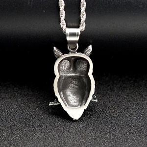 Vintage stainless steel owl pendant necklace with intricate silver textured metal back