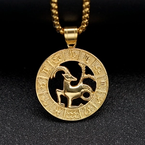 Ciondolo medaglione zodiaco Capricorno oro retrò su catena pesante per uomo e donna