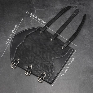 Adjustable black faux leather wrist guard with snake texture and dimensions for bikers