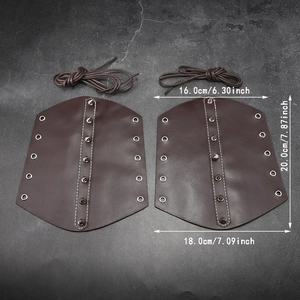 Punk style dark brown faux leather arm guards with silver spikes and adjustable laces