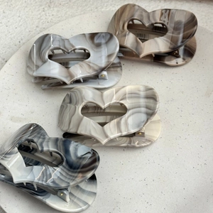Vintage Heart Shaped Marble Ink Pattern Hair Claw Clip PS Plastic Large Shark Clip Retro Hair Accessories For Women
