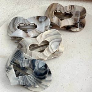 Retro ink marble pattern heart hair claws in grey, cream, amber, and coffee set