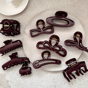 Burgundy High Gloss PC Shark Hair Claw Clip Elegant Large Geometric Hairclip For Women Vintage Luxury Commuter Hair Accessories