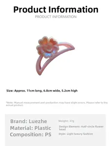 Macro detail showing dimensions of a 11cm pink floral PS plastic hair claw clip hair clip