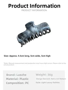 Detailed view of ink pattern hair claw clip with dimensions 9.5x5x5cm for back bun hairstyles