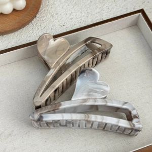 Vintage ink-wash marble hair claws in brown and white acetate for women's hairstyling