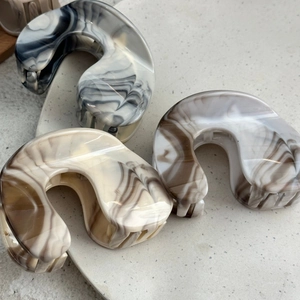 Elegant marble ink pattern hair claws set in neutral tones for women's hairstyling