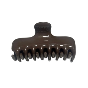 Glossy dark coffee hair claw clip for high ponytail with ergonomic curved handle