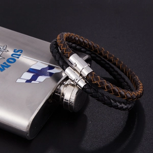 Men's minimalist braided leather bracelet set with polished stainless steel magnetic clasps