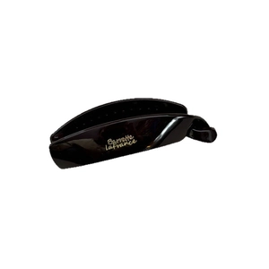 Glossy black banana hair clip with golden Barrette LaFrance text on white background