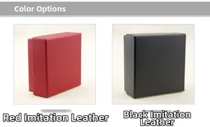 Detail view of square faux leather jewelry gift boxes in red and black colors