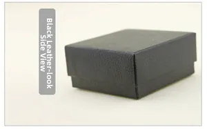 Side view of a black faux leather jewelry gift box with premium lychee grain texture