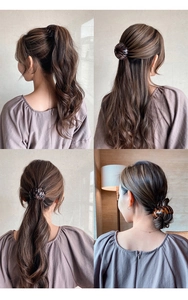 Detailed views of expandable bird nest hair clip with leopard pattern for bun and ponytail