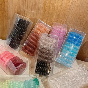 Bunte Spiral-Haargummis in transparenter Box, hochelastische Telefonkabel-Haarbänder für Damen