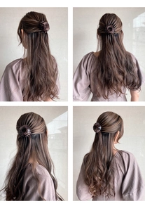Detailed macro view of bird's nest hair clip with leopard print texture on a bun