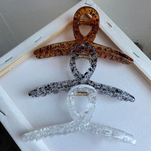 3pcs large cross jaw hair clips with amber tortoise and ink marble textures