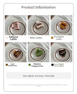 Detailed view of 5cm small square hair claws in six coffee-themed color options