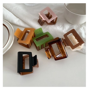 Rectangle hollow hair claws in pink, amber, green, and tortoiseshell resin finishes