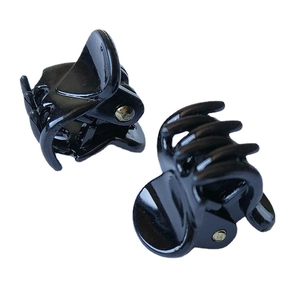 Set of two minimalist 1.5cm black glossy plastic hair claw clips for daily hairstyling