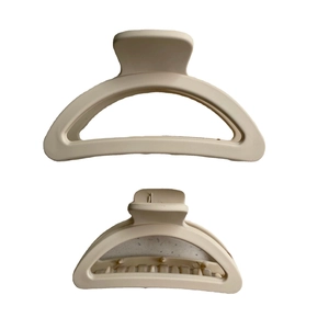 Matte beige geometric hair claw clip with non-slip design and durable metal spring