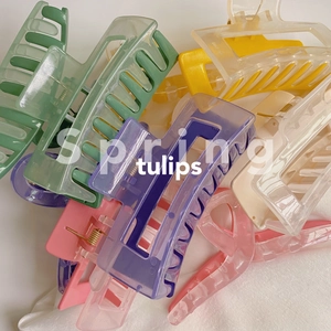 Large glossy bicolor rectangle hair claw clips in Morandi colors for thick hair