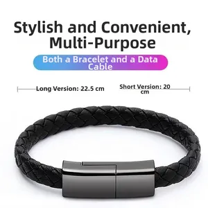 USB-Ladekabel-Armband aus geflochtenem Leder mit 20 cm und 22,5 cm Längenoptionen
