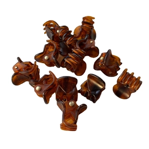 Set of 10 minimalist amber resin mini teardrop hair claws with glossy tortoiseshell finish