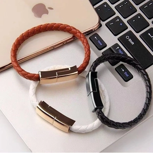 Pulsera De Cable De Carga USB De Cuero Trenzado Para Hombres Mujeres Pulsera De Cable De Sincronización De Datos De Carga Rápida Para iPhone Type-C