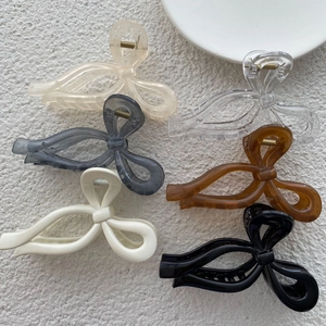 Korean Ins Large Bow Hair Claw Clip Elegant Resin Ribbon Shark Clip Aesthetic Hair Accessory For Women Daily Styling