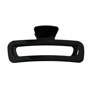 Minimalist large black rectangular hollow hair claw clip with a glossy finish