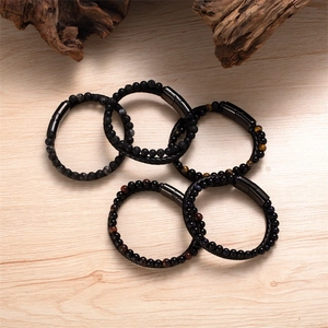 Bracciale da Uomo a Doppio Strato in Vera Pelle Intrecciata Con Perline in Pietra Occhio di Tigre Vulcanica Naturale Chiusura Magnetica in Acciaio Inossidabile